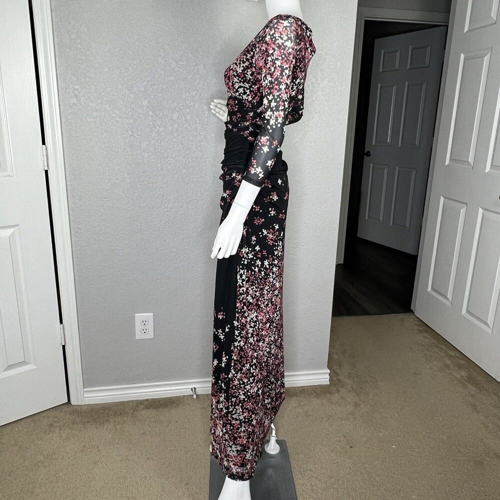 Kay Unger Maxi Dress Mesh Floral Whimsigoth Pastel Goth Black Pink Size S - Picture 3 of 7